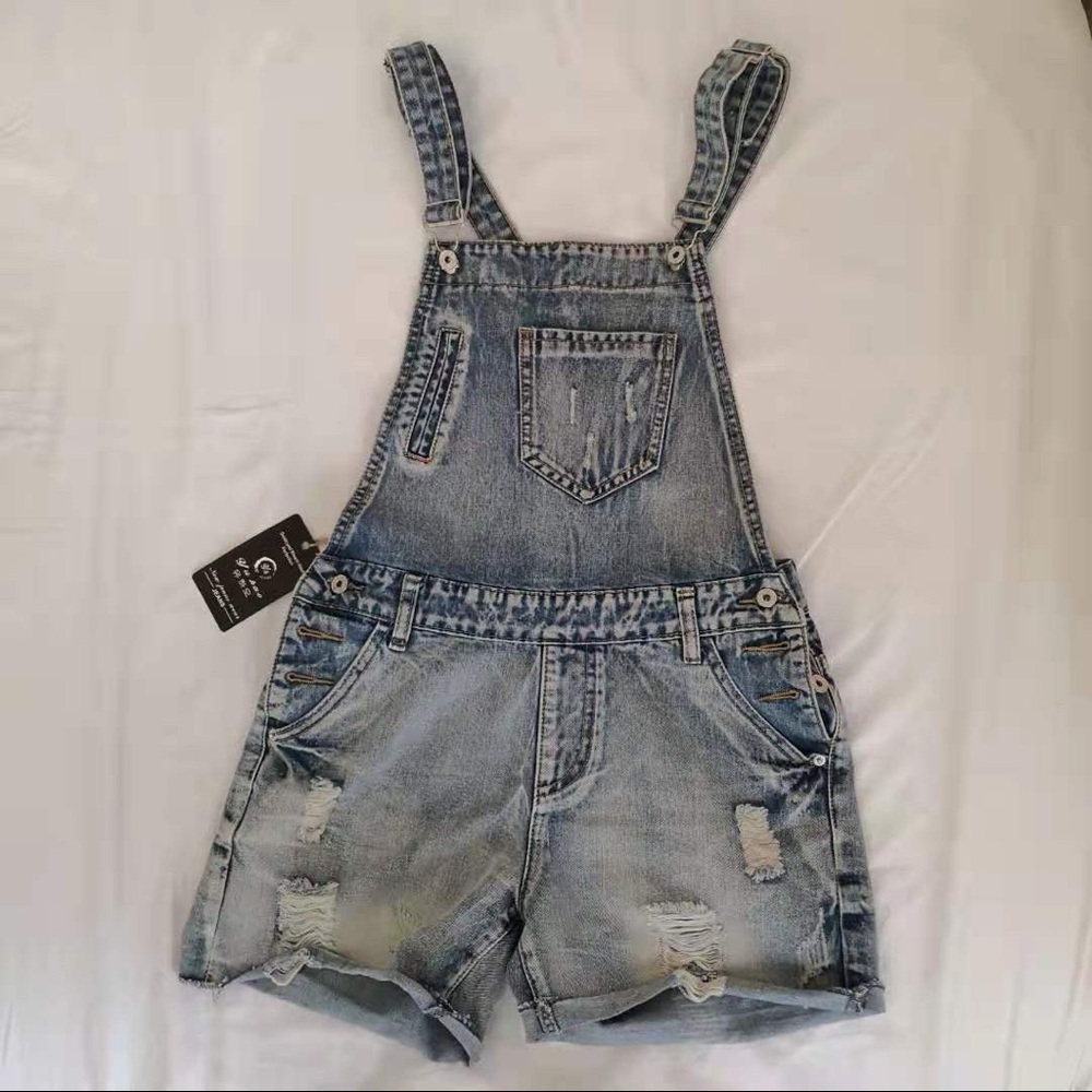 short denim overalls